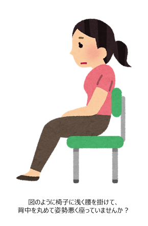 図のように椅子に浅く腰を掛けて、背中を丸めて姿勢悪く座っていませんか？